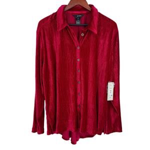 NEW NWT Ali Miles XL Velvet/Velour Red Christmas Wearable Art Blouse Shirt Top